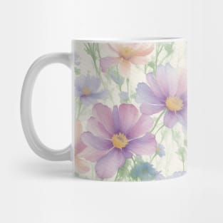 Watercolor  Blue ,Purple, and Pink Cosmos Flowers pattern Mug